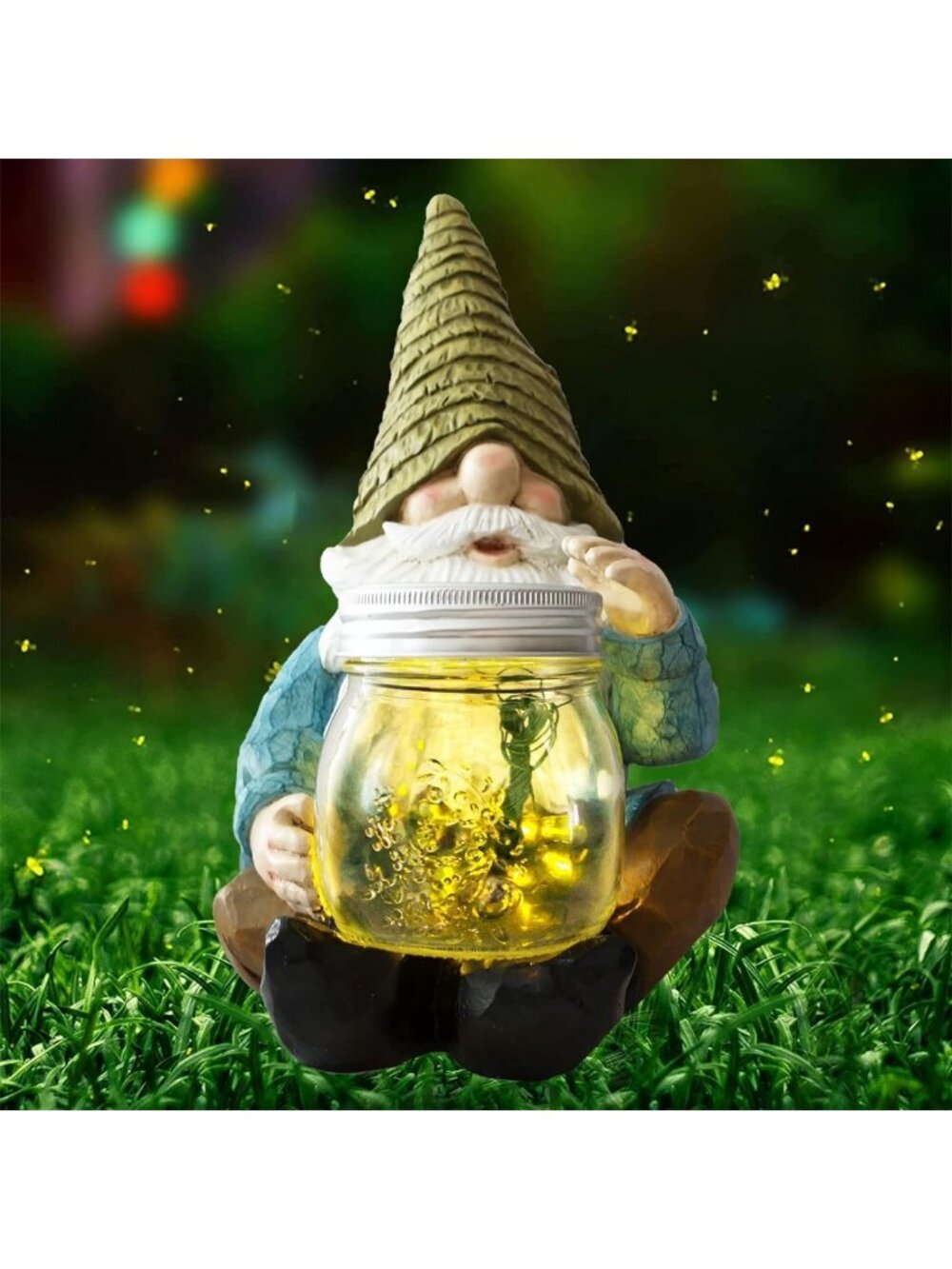 Large Waterproof Solar Gnome Jar Lantern - Funny Outdoor LED Garden Decor